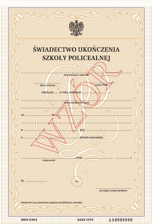 Świadectwo ukończenia Szkoły Policealnej